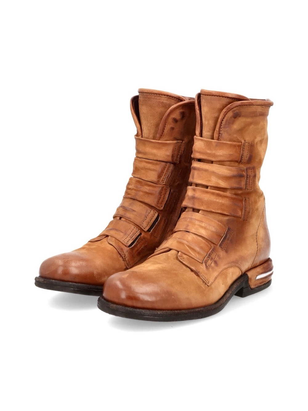 A.S.98 Distressed Moto Boots Tan Brown Leather Zip Ankle Boots EU 38 US 7.5